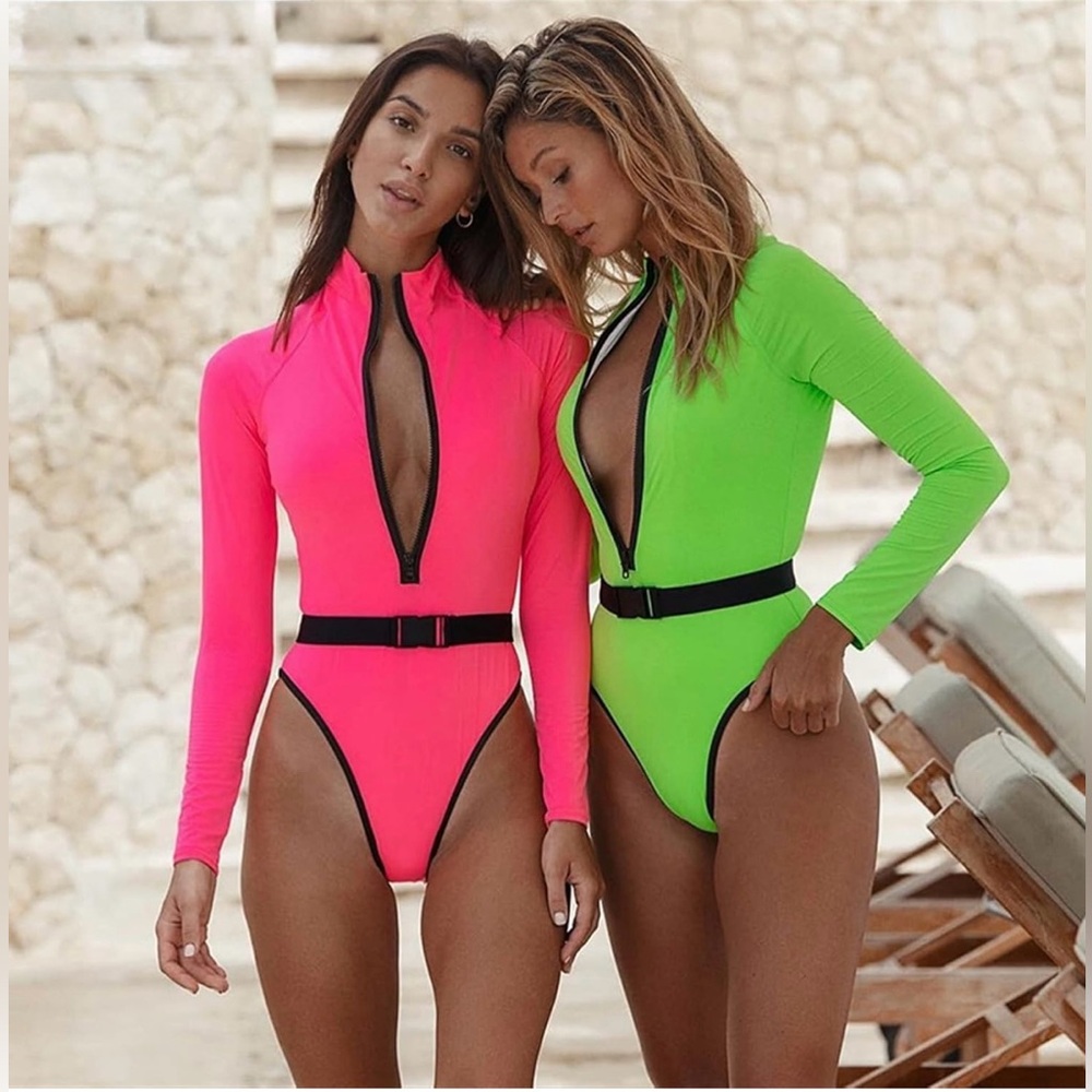 Neon Pink Zip-Up Swimsuit